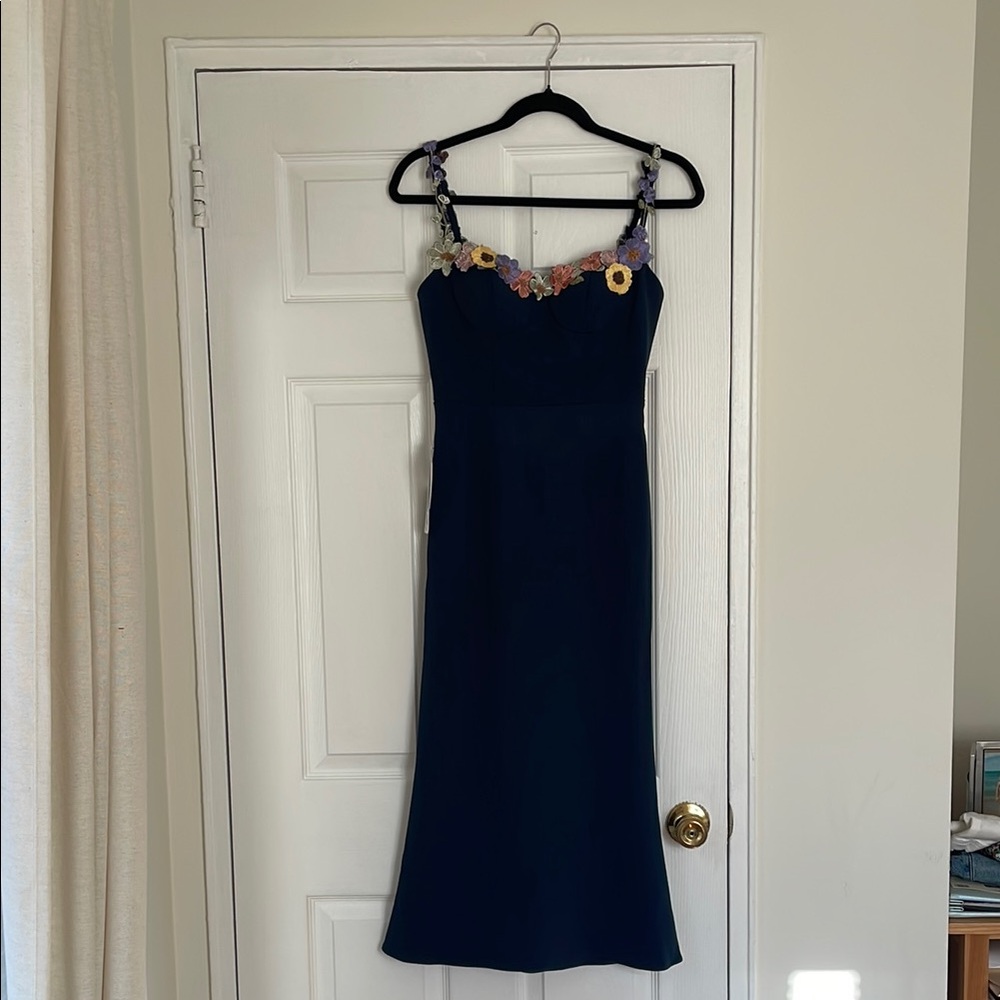 Azazie NWT Navy Blue Dress with Floral Straps